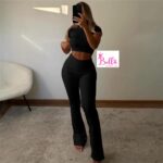 Ensemble pantalon bas avec fronce  & top - noir