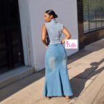 Jupe en jeans évasée - bleue – Image 3