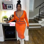 Ensemble jupe en tricot - Orange avec détails bleu