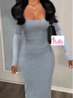 Robe longue manche - grise