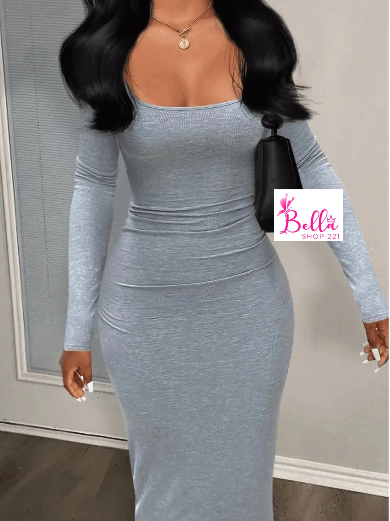 6a1e8af2-989c-4a52-83ce-7d594d92eceb Robe longue manche - grise – Image 1
