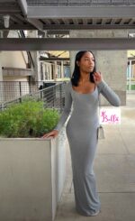 Robe longue manche - grise – Image 3