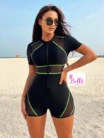 Maillot de bain 1 pièce - vert noir (combi short) – Image 4