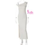 Robe asymétrique avec fente - beige – Image 5