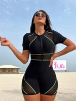 Maillot de bain 1 pièce - vert noir (combi short) – Image 3
