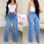 Jeans bas large déchiré - bleu