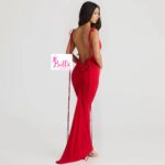 Robe moulante dos nu avec 3 bouquets - rouge – Image 6