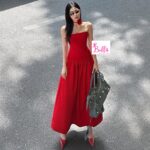Robe maxi avec choker bouquet - rouge – Image 3