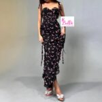 Robe moulante asymétrique motifs fleurs - rose noir – Image 5