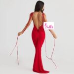 Robe moulante dos nu avec 3 bouquets - rouge – Image 4