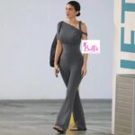 Ensemble pantalon bas large et top asymétrique - gris