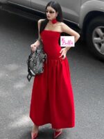 Robe maxi avec choker bouquet - rouge – Image 4