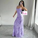 Robe moulante avec motifs papillons - violette – Image 3