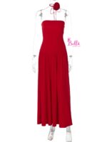 Robe maxi avec choker bouquet - rouge – Image 6