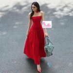 Robe maxi avec choker bouquet - rouge