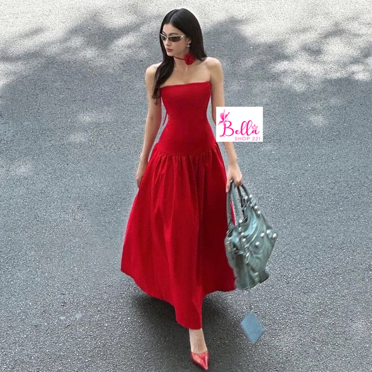 94f72ba0-c13c-4f62-bd42-bb4d2dd6deab Robe maxi avec choker bouquet - rouge – Image 1