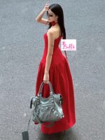 Robe maxi avec choker bouquet - rouge – Image 2