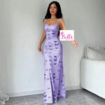 Robe moulante avec motifs papillons - violette – Image 4