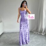 Robe moulante avec motifs papillons - violette