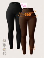 Legging taille haute côtelé et gainant - noir – Image 4