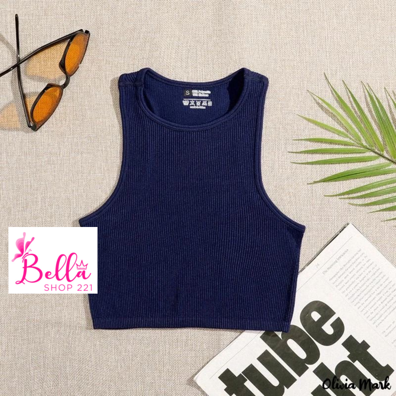 28FAB172-E8EA-4750-ADC1-DADBE92C481C Crop top débardeur - bleu de nuit – Image 1