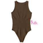 Bodysuit côtelé gainant avec un col américain - marron – Image 3