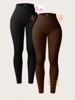 Legging taille haute côtelé et gainant - noir – Image 2