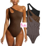 Bodysuit côtelé asymétrique et gainant - marron – Image 6