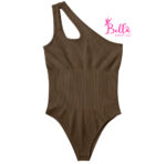 Bodysuit côtelé asymétrique et gainant - marron – Image 7