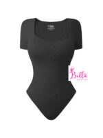 Bodysuit côtelé gainant avec un col carré et des manches courtes - noir – Image 5