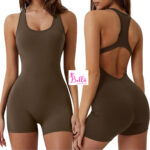 Combi short côtelé dos nu et gainant - marron
