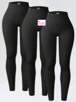 Legging taille haute côtelé et gainant - noir – Image 5