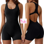 Combi short côtelé dos nu et gainant - noir