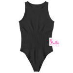 Bodysuit côtelé gainant avec un col américain - noir – Image 3