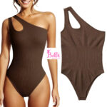 Bodysuit côtelé asymétrique et gainant - marron