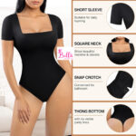 Bodysuit côtelé gainant avec un col carré et des manches courtes - noir – Image 3