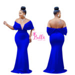 Robe de soirée avec épaules tombantes - bleue – Image 2