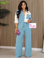 Ensemble pantalon bicolore - bleu blanc