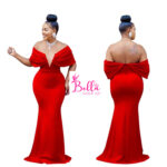 Robe de soirée avec épaules tombantes - rouge – Image 2