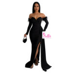 Robe de soirée avec détails fourrure - noire – Image 4
