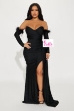 Robe de soirée avec détails fourrure - noire – Image 2