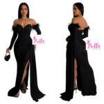 Robe de soirée avec détails fourrure - noire