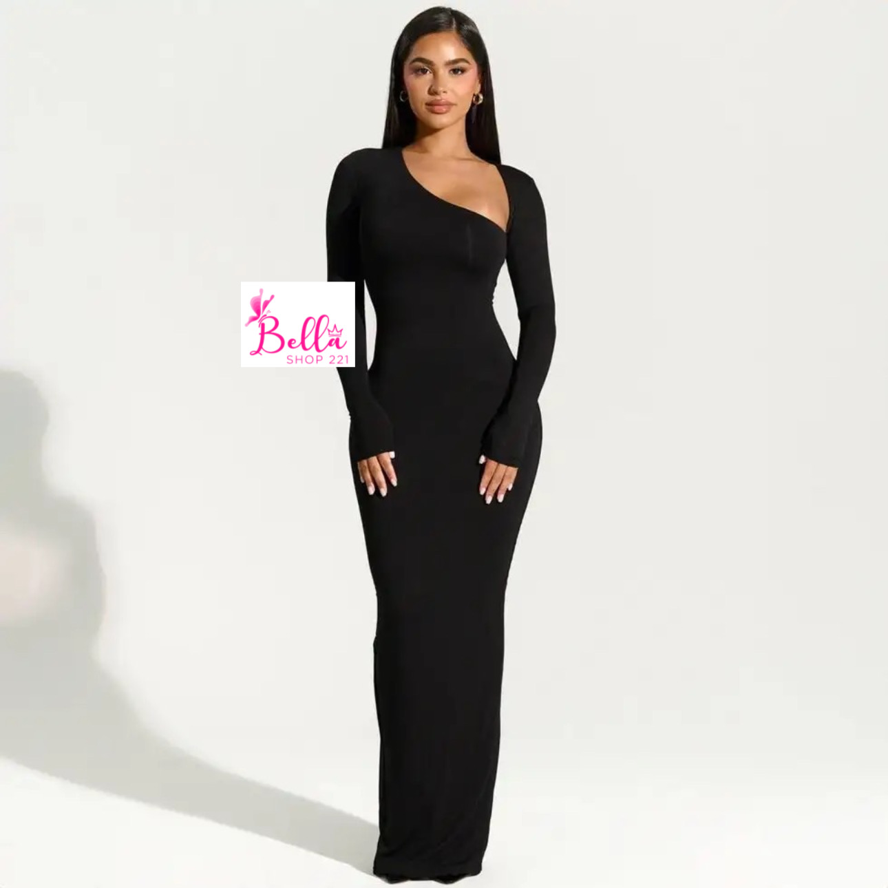 81B32A92-27C3-449C-B97C-5A4C6A32321A Robe moulante longue manche - noire – Image 1