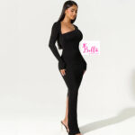 Robe moulante longue manche - noire – Image 3