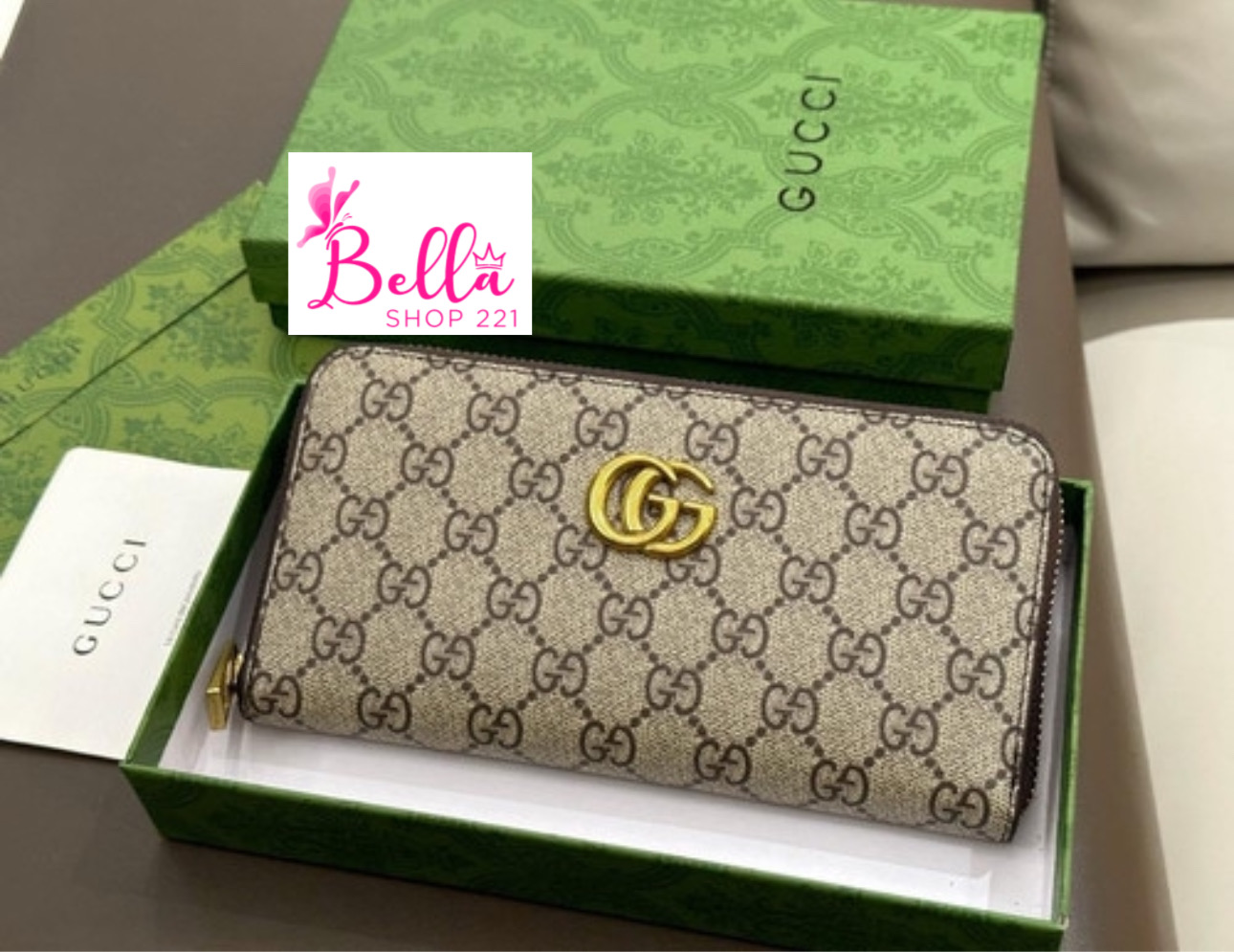 C0502B7B-0A48-4B64-B91E-C9BC053AF5C1 Portefeuille Gucci - beige marron ( 19*10 cm ) – Image 1