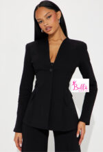 Ensemble pantalon bas large et veste - noir – Image 2