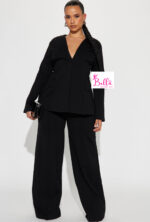 Ensemble pantalon bas large et veste - noir – Image 4