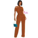 Ensemble pantalon avec haut asymétrique - marron