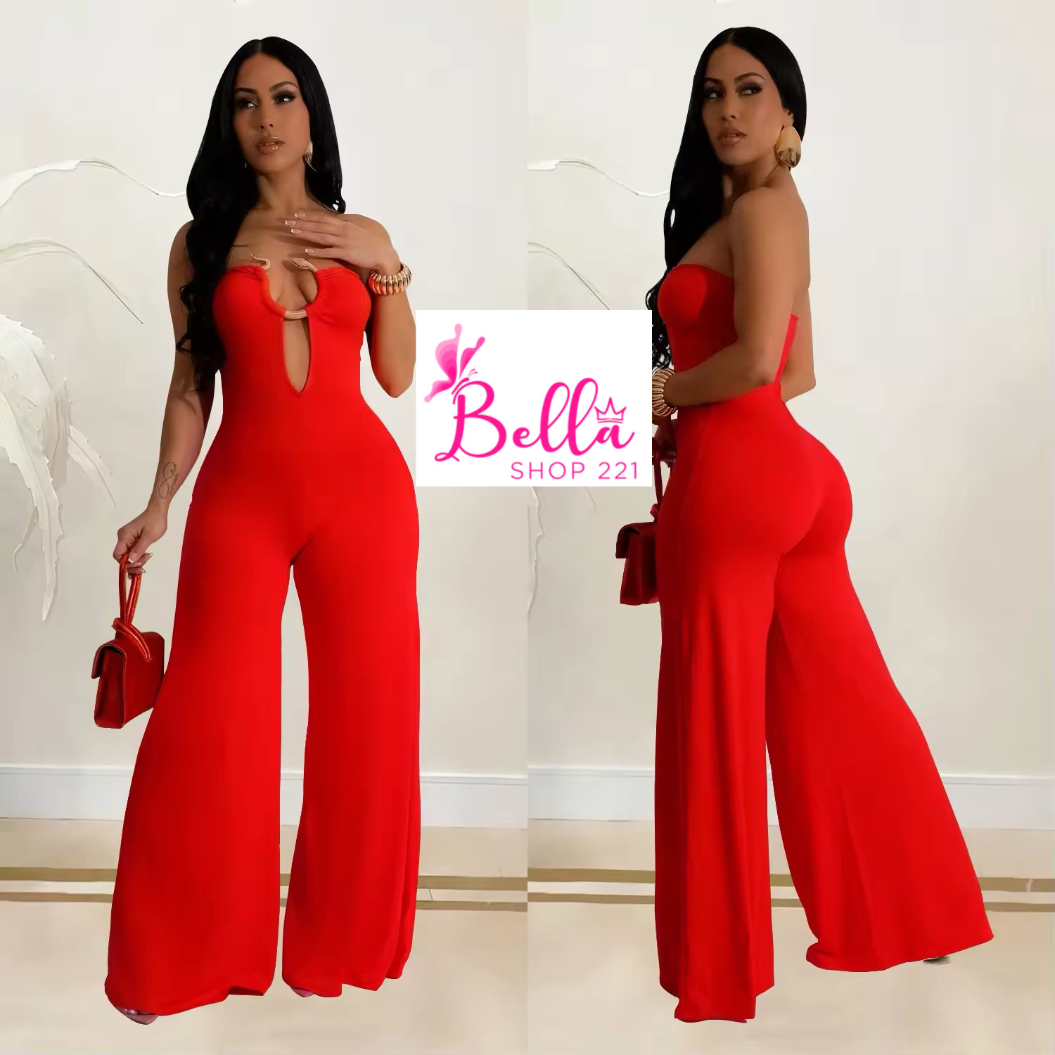E35171A0-69B6-47A9-8D49-8384B5F21274 Combinaison bustier & bas large - rouge – Image 1