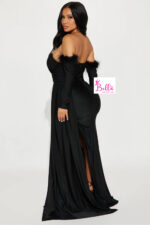 Robe de soirée avec détails fourrure - noire – Image 3